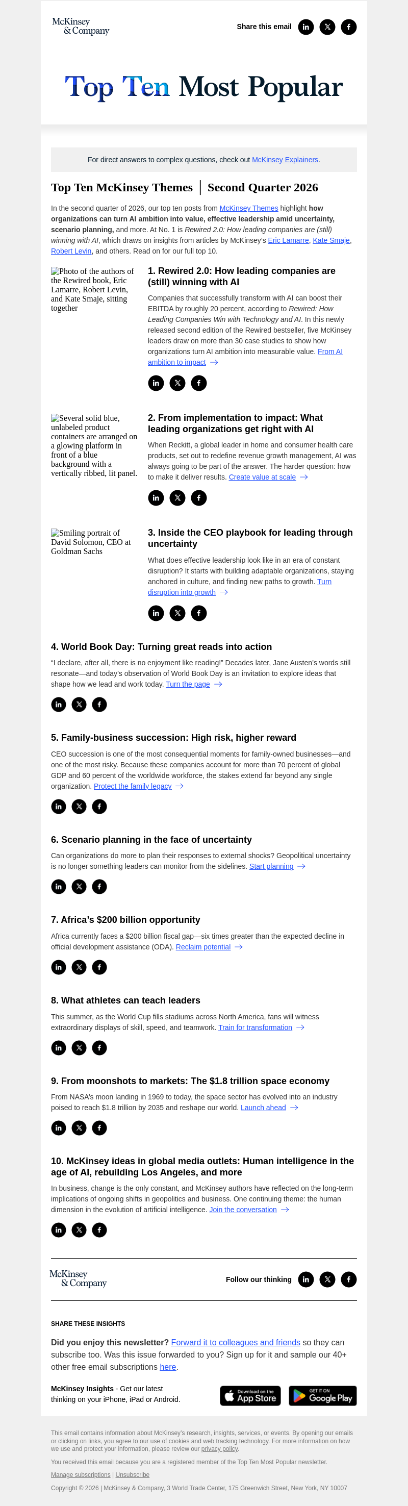 Письмо компании «McKinsey & Company» на тему «The quarter’s top themes»