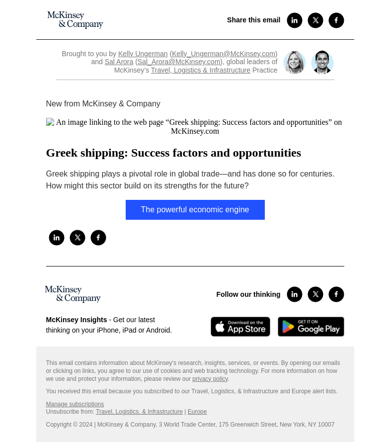 Письмо компании «McKinsey & Company» на тему «Greek shipping: Success factors and opportunities»