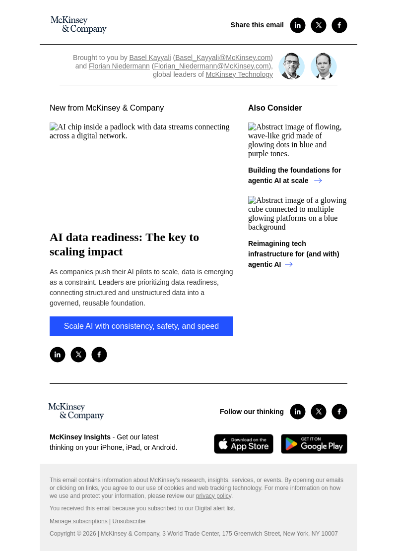 Письмо компании «McKinsey & Company» на тему «AI data readiness: The key to scaling impact»