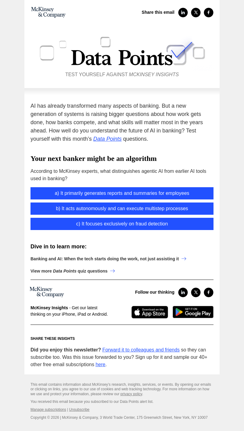 Письмо компании «McKinsey & Company» на тему «Your next banker might be an algorithm»
