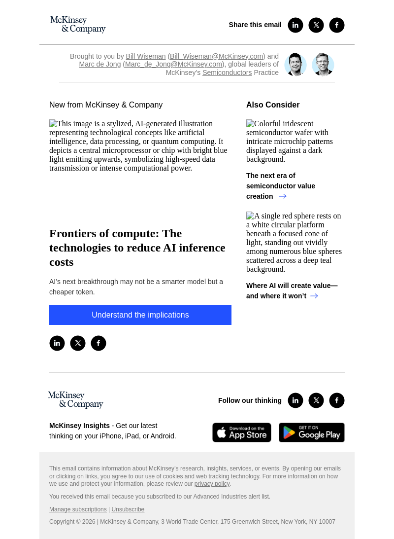 Письмо компании «McKinsey & Company» на тему «Frontiers of compute: The technologies to reduce AI inference costs»