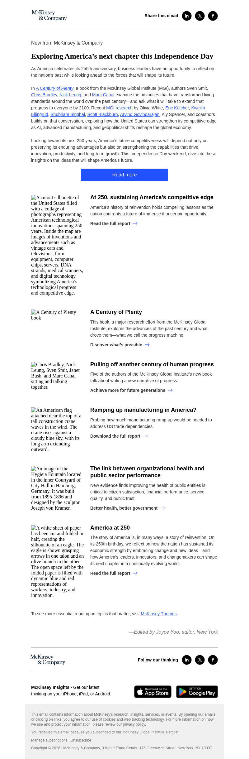Письмо компании «McKinsey & Company» на тему «From a century of progress to America’s next chapter»