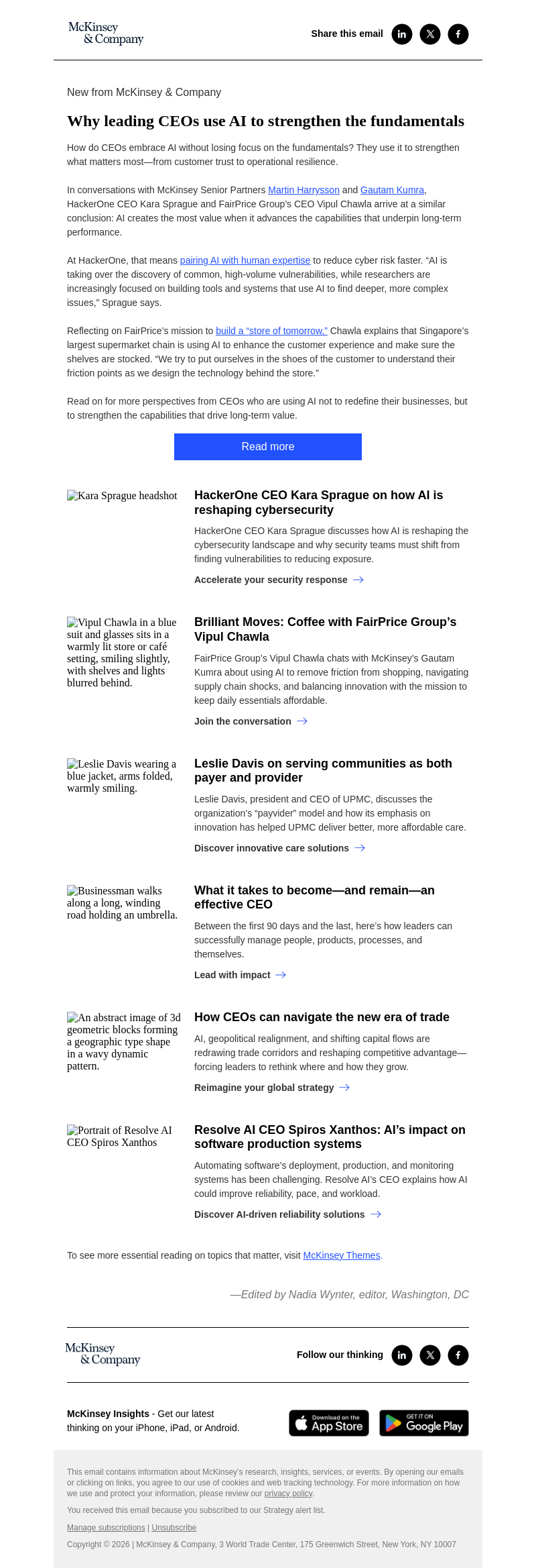 Письмо компании «McKinsey & Company» на тему «What CEOs must get right about AI»