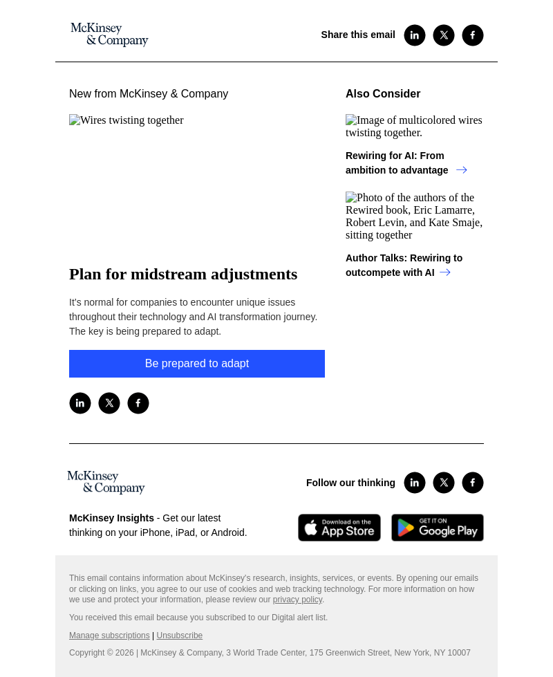 Письмо компании «McKinsey & Company» на тему «Plan for midstream adjustments»