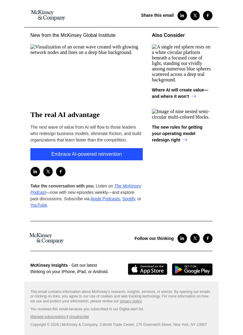 Письмо компании «McKinsey & Company» на тему «The real AI advantage»
