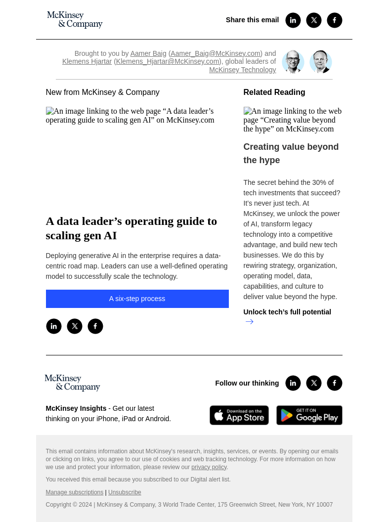 Письмо компании «McKinsey & Company» на тему «A data leader’s operating guide to scaling gen AI»