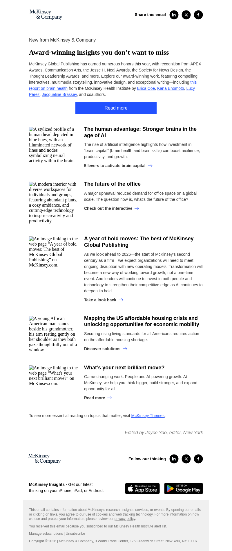 Письмо компании «McKinsey & Company» на тему «This is what award-winning storytelling looks like»