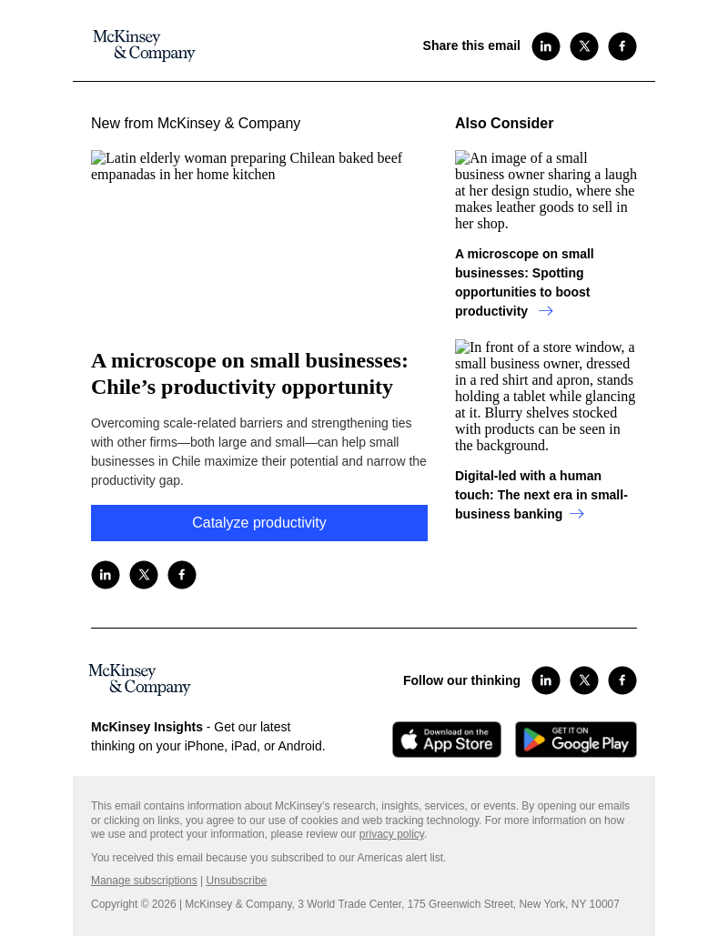 Письмо компании «McKinsey & Company» на тему «A microscope on small businesses: Chile’s productivity opportunity»
