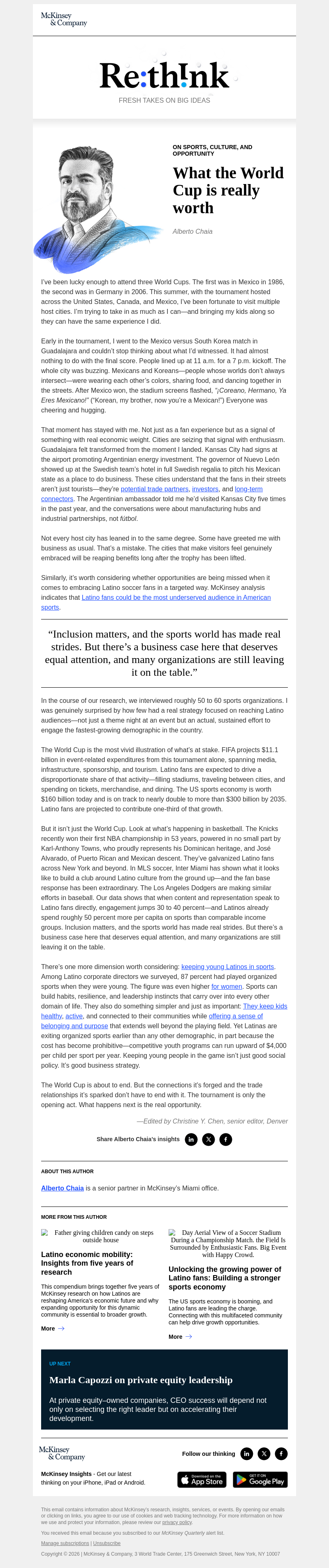 Письмо компании «McKinsey & Company» на тему «The Latino sports economy’s moment has arrived»