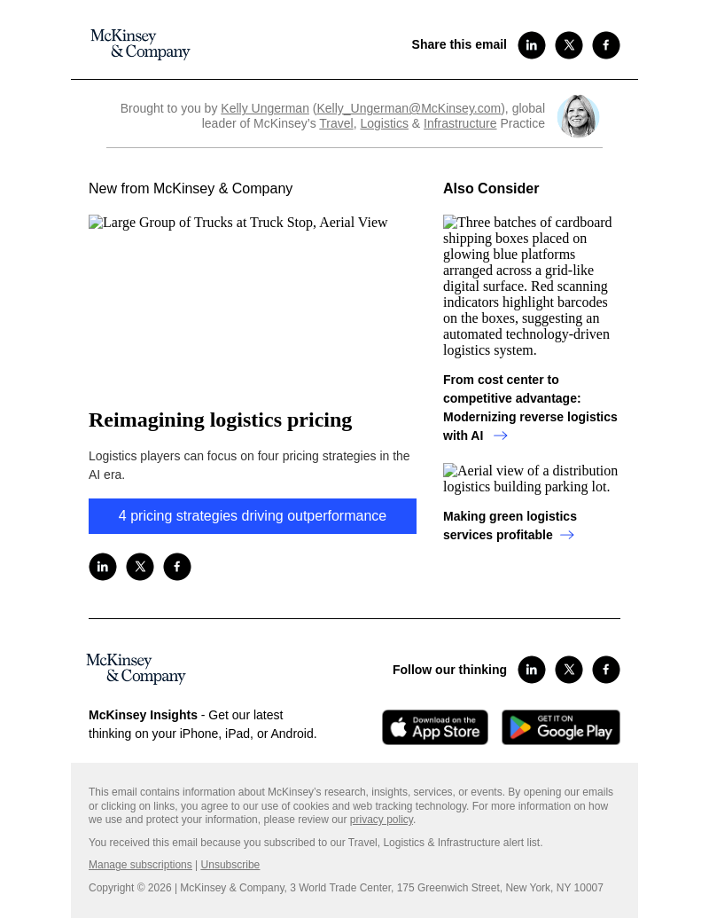 Письмо компании «McKinsey & Company» на тему «Reimagining logistics pricing»