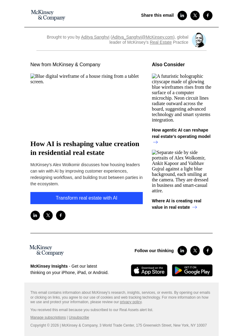 Письмо компании «McKinsey & Company» на тему «How AI is reshaping value creation in residential real estate»