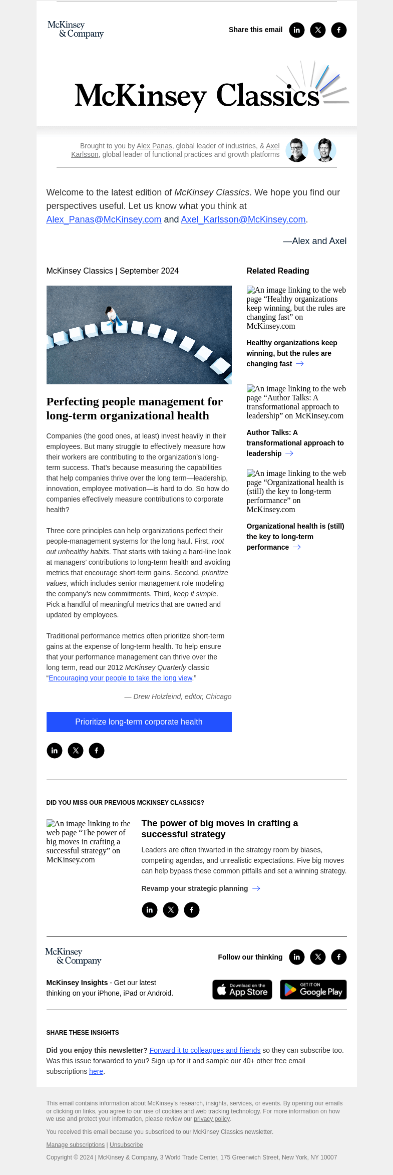 Письмо компании «McKinsey & Company» на тему «Three keys to long-term organizational health»
