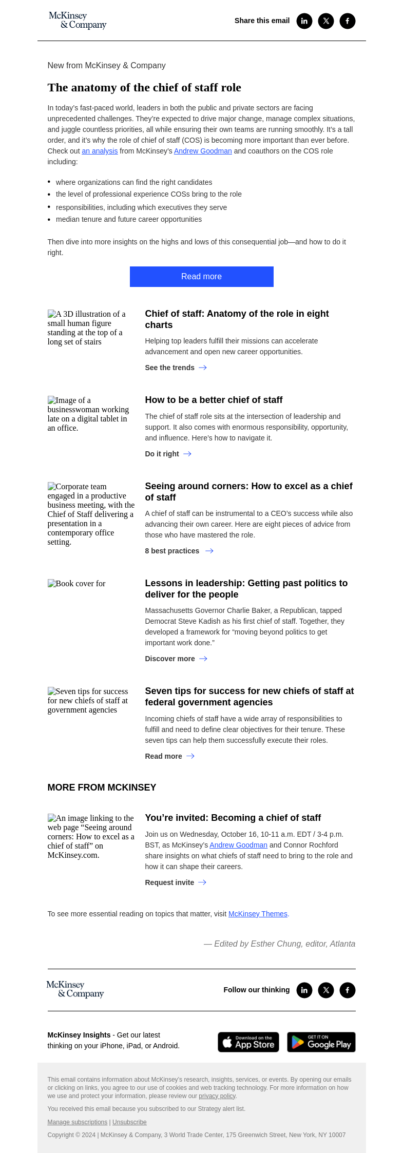 Письмо компании «McKinsey & Company» на тему «The anatomy of the chief of staff role»