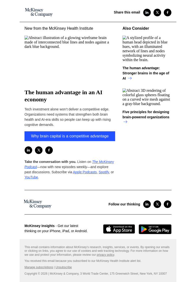 Письмо компании «McKinsey & Company» на тему «The human advantage in an AI economy»