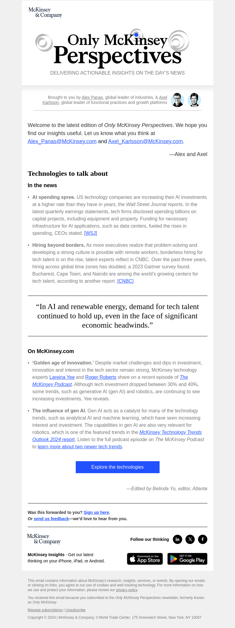 Письмо компании «McKinsey & Company» на тему «What are the tech trends that matter most?»