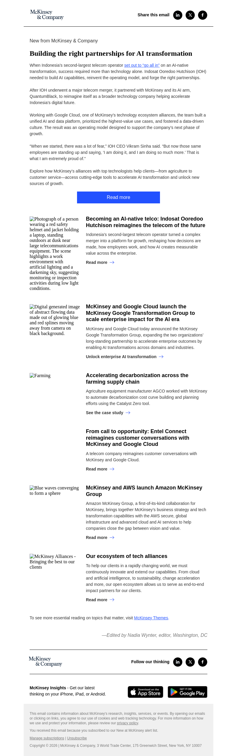 Письмо компании «McKinsey & Company» на тему «How collaboration helped one telco become AI-native»