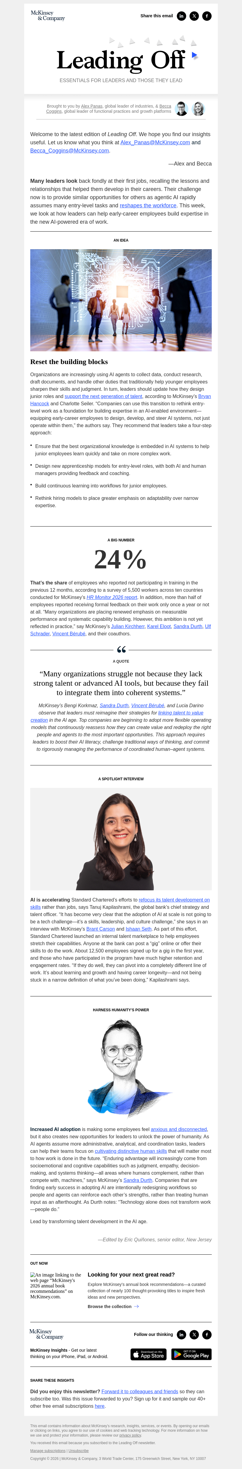 Письмо компании «McKinsey & Company» на тему «Career kickstart: A leader’s guide to training talent in the AI age»