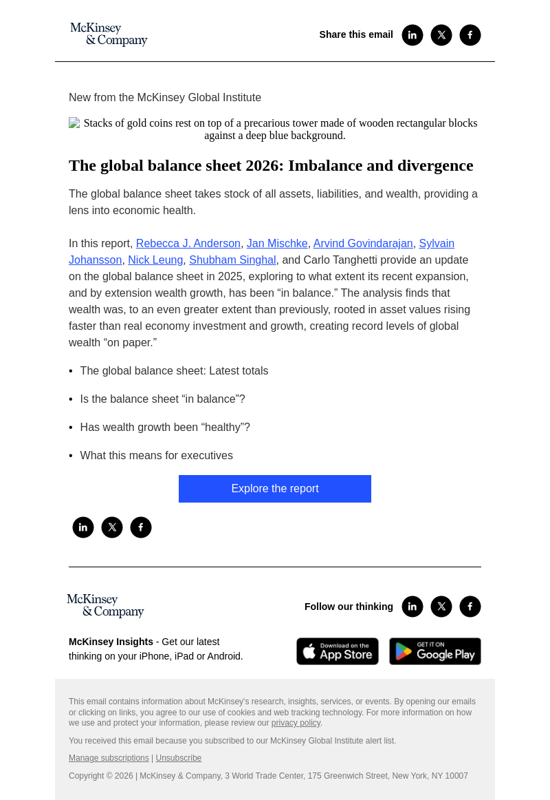 Письмо компании «McKinsey & Company» на тему «The global balance sheet 2026: Imbalance and divergence»