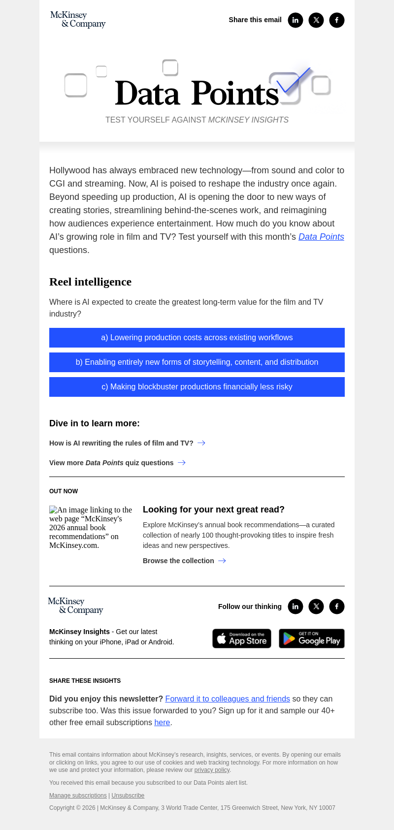 Письмо компании «McKinsey & Company» на тему «Reel intelligence»