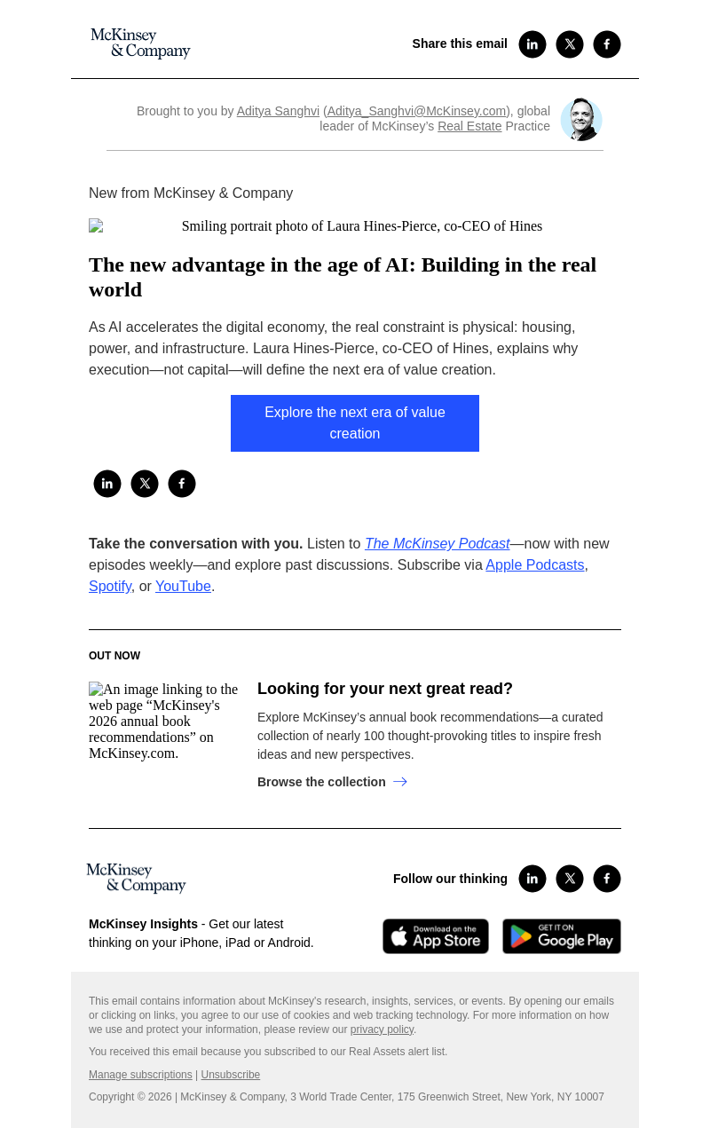 Письмо компании «McKinsey & Company» на тему «The new advantage in the age of AI: Building in the real world»