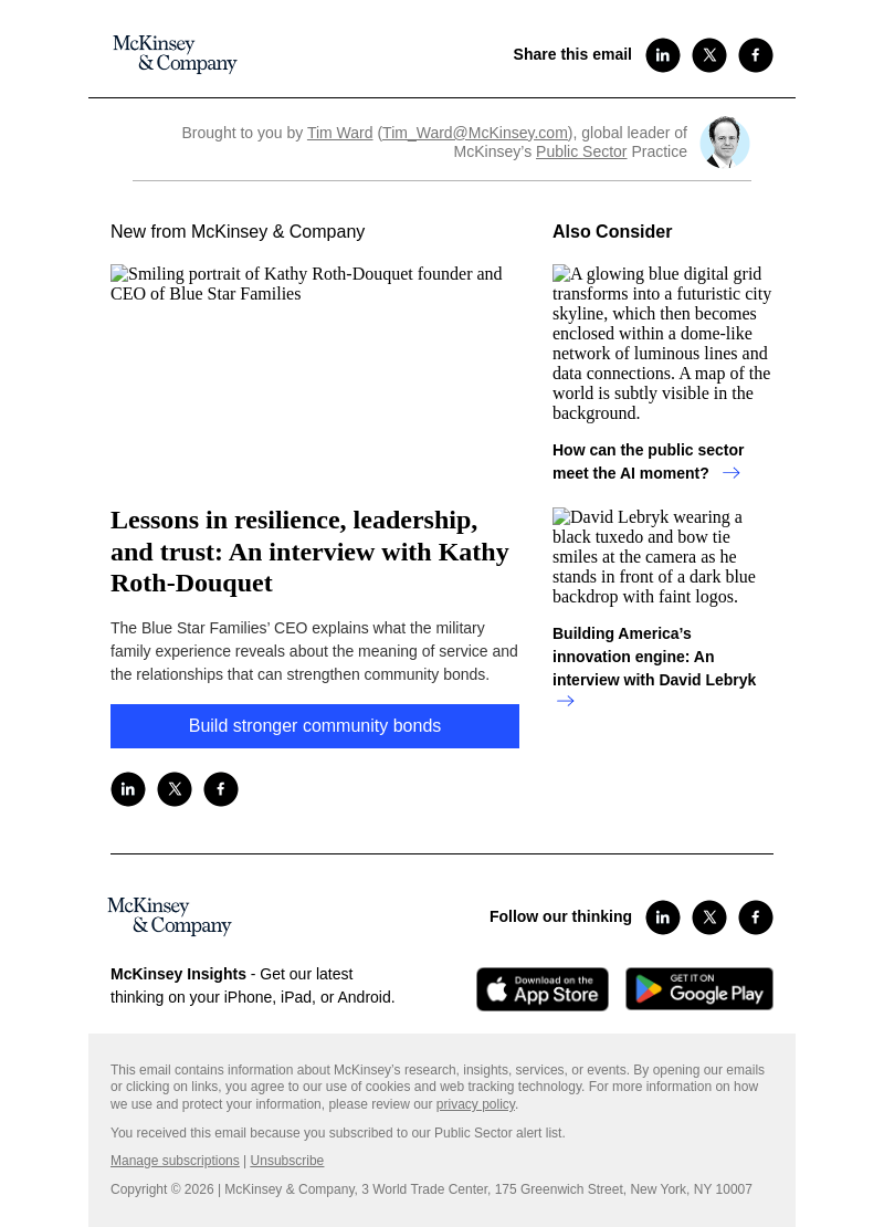 Письмо компании «McKinsey & Company» на тему «Lessons in resilience, leadership, and trust: An interview with
 Kathy Roth-Douquet»