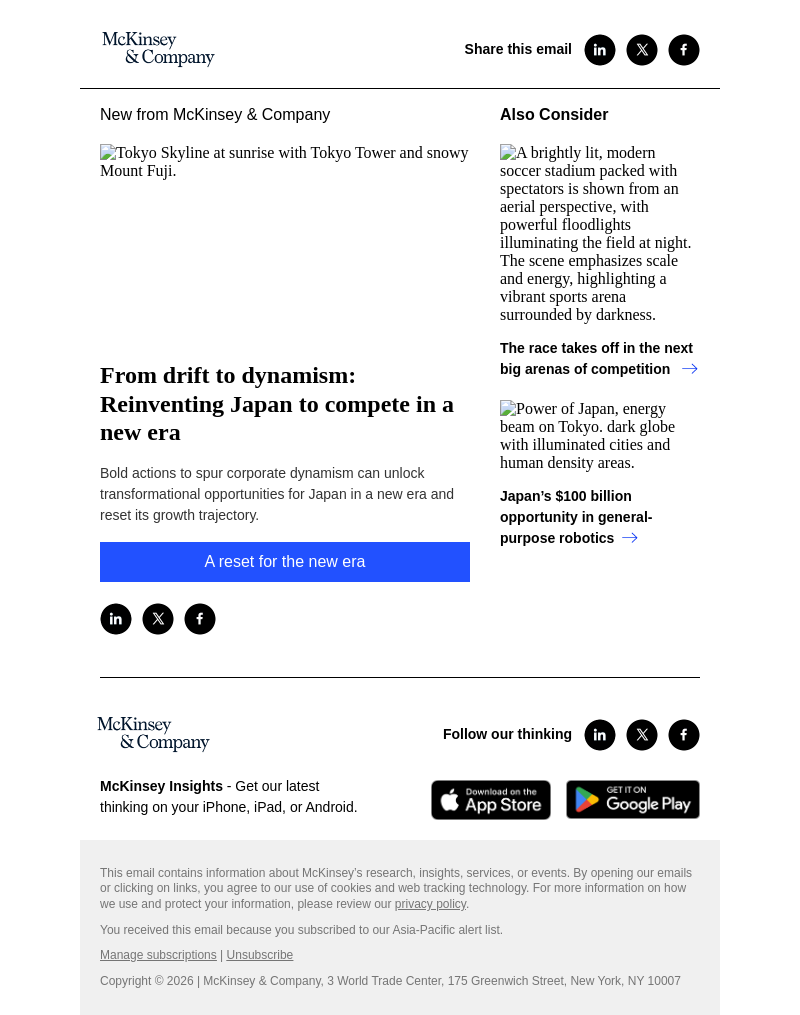 Письмо компании «McKinsey & Company» на тему «From drift to dynamism: Reinventing Japan to compete in a new era»