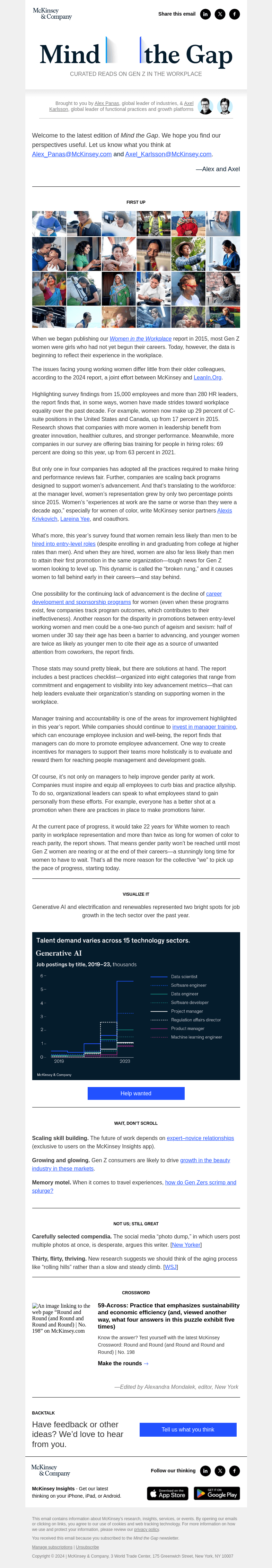 Письмо компании «McKinsey & Company» на тему «Promotion picture: How Gen Z women measure up at work»