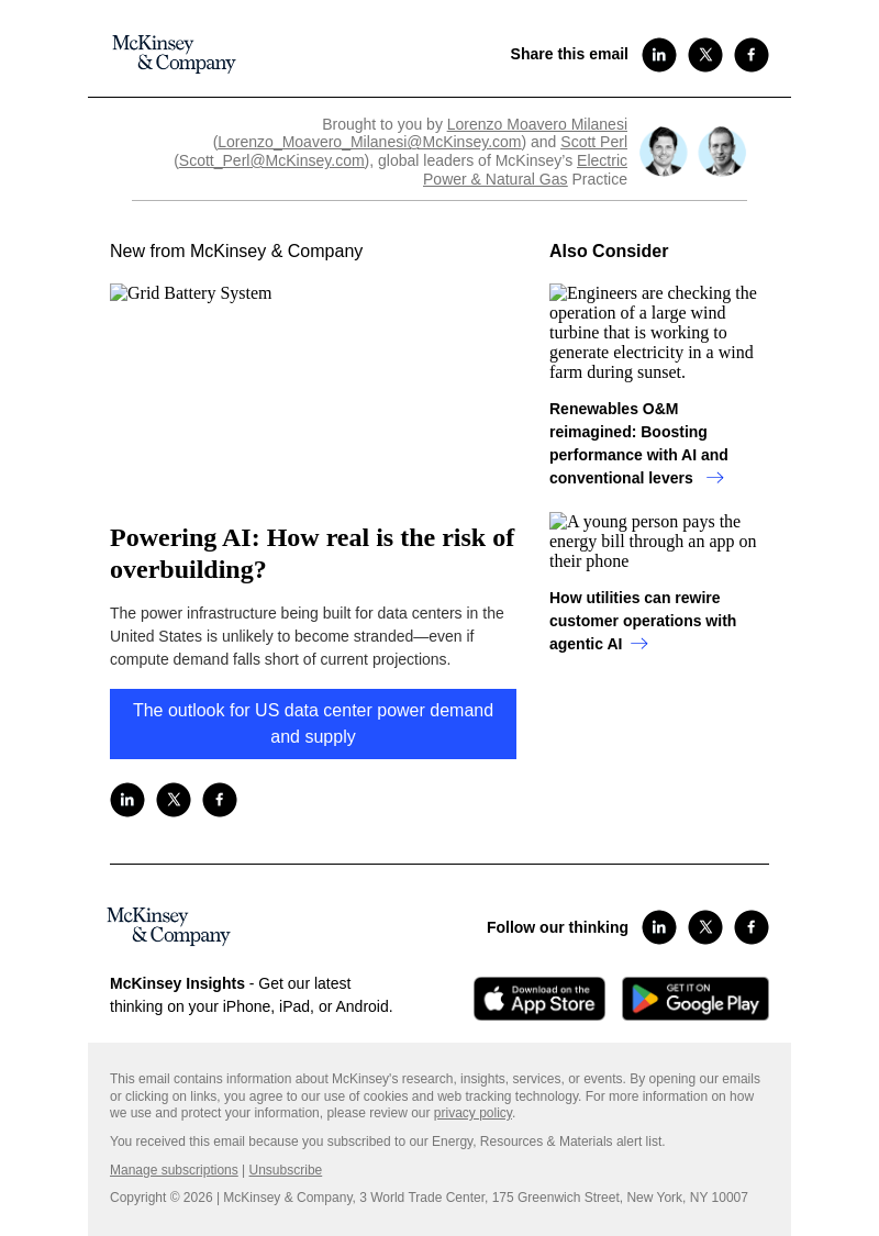 Письмо компании «McKinsey & Company» на тему «Powering AI: How real is the risk of overbuilding?»