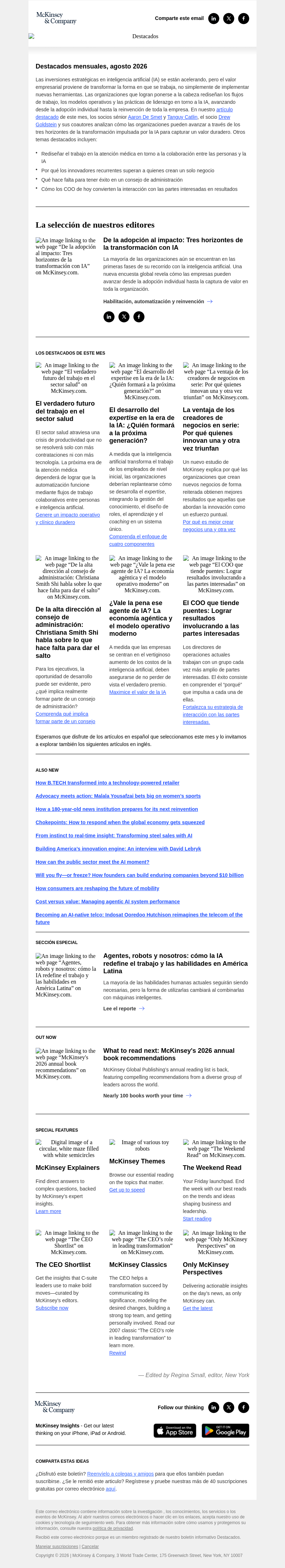 Письмо компании «McKinsey & Company» на тему «Cómo convertir la adopción de la IA en valor empresarial»