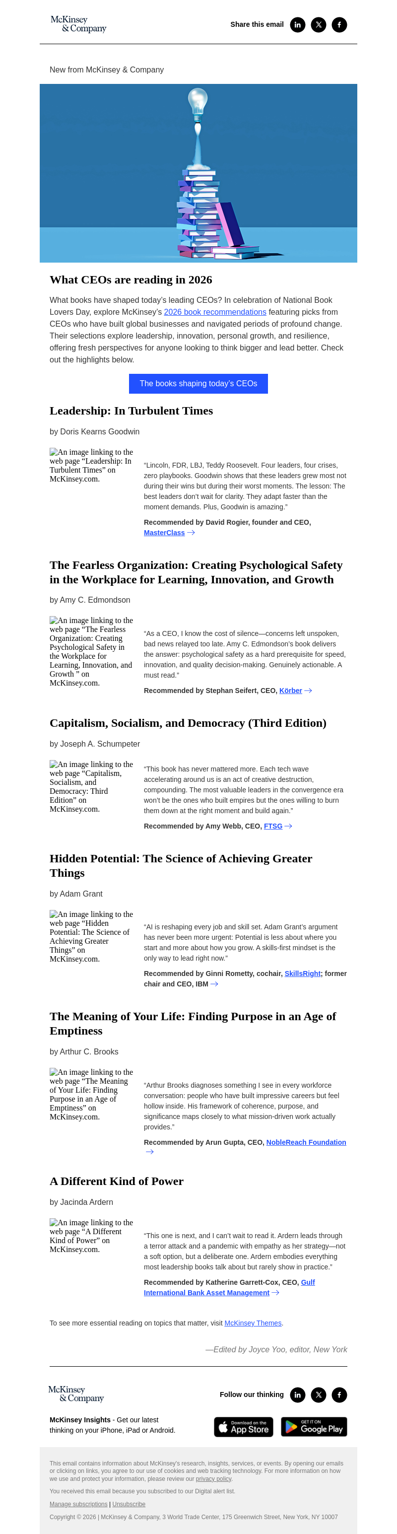 Письмо компании «McKinsey & Company» на тему «What CEOs are reading in 2026»