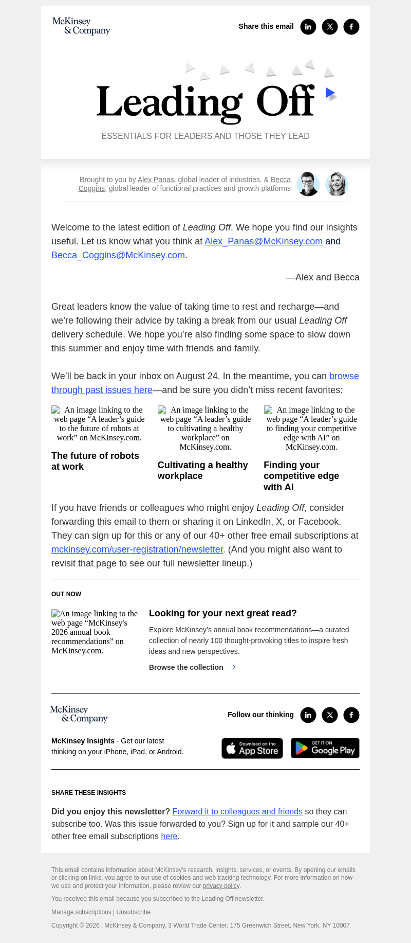 Письмо компании «McKinsey & Company» на тему «Taking a brief leadership pause»
