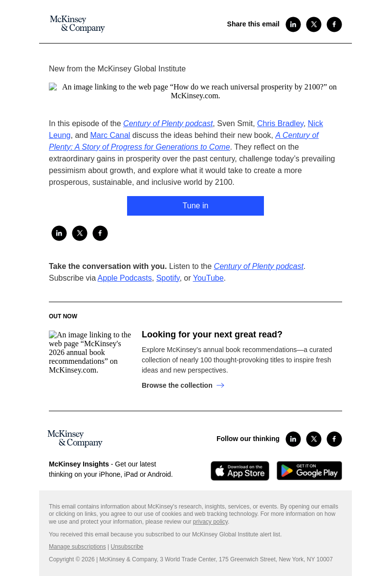Письмо компании «McKinsey & Company» на тему «How do we reach universal prosperity by 2100?»