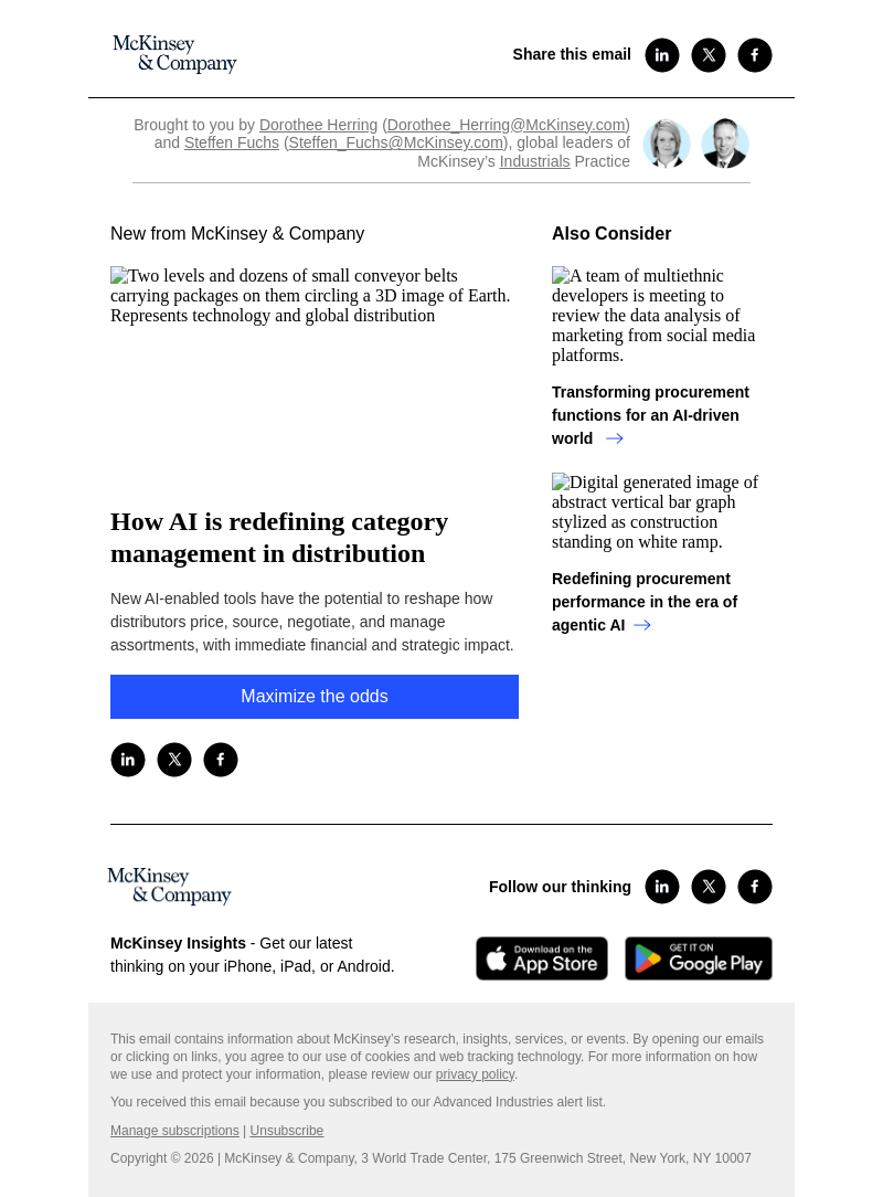 Письмо компании «McKinsey & Company» на тему «How AI is redefining category management in distribution»