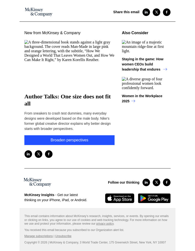 Письмо компании «McKinsey & Company» на тему «Author Talks: One size does not fit all»