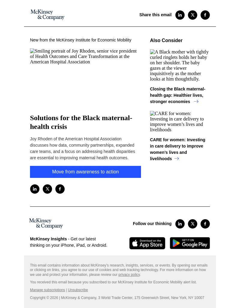 Письмо компании «McKinsey & Company» на тему «Solutions for the Black maternal-health crisis»