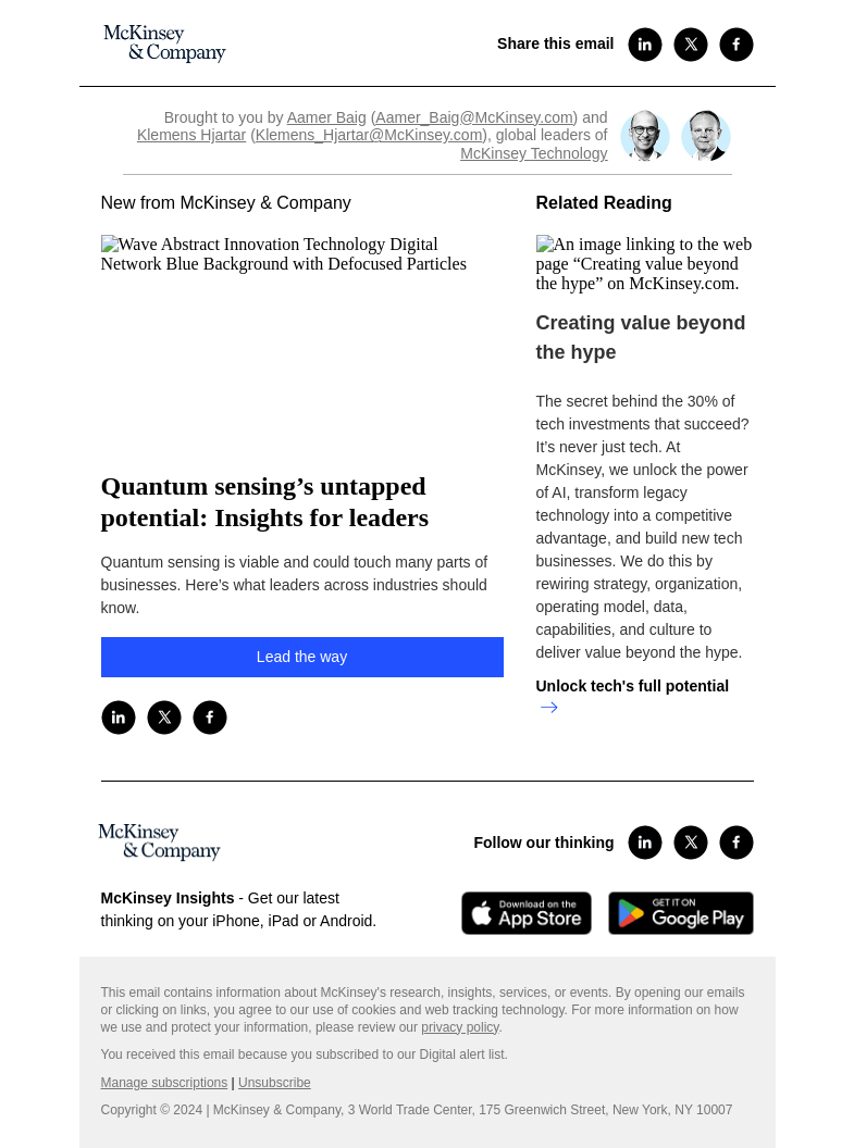 Письмо компании «McKinsey & Company» на тему «Quantum sensing’s untapped potential: Insights for leaders»