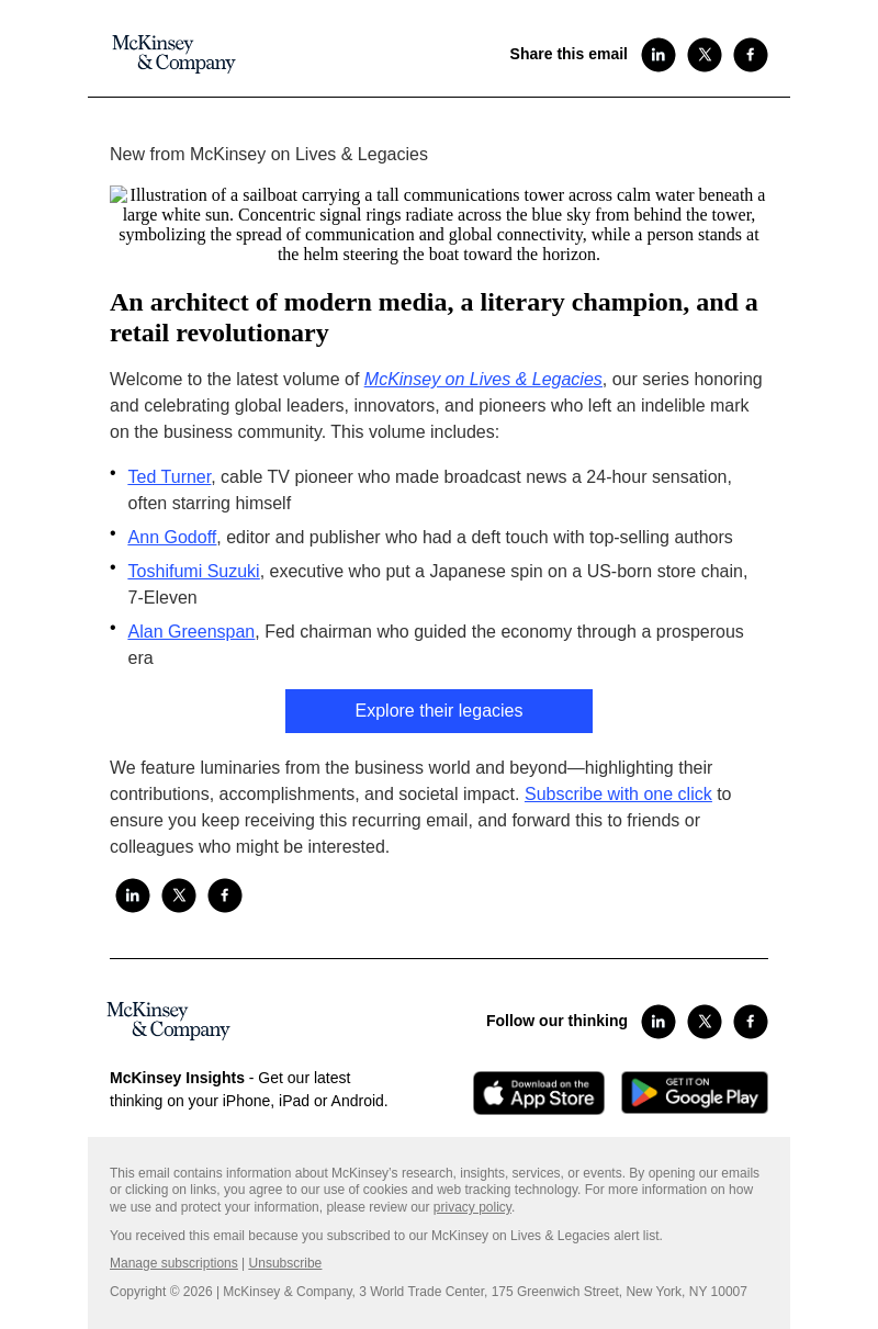 Письмо компании «McKinsey & Company» на тему «An architect of modern media, a literary champion, and a retail
 revolutionary»