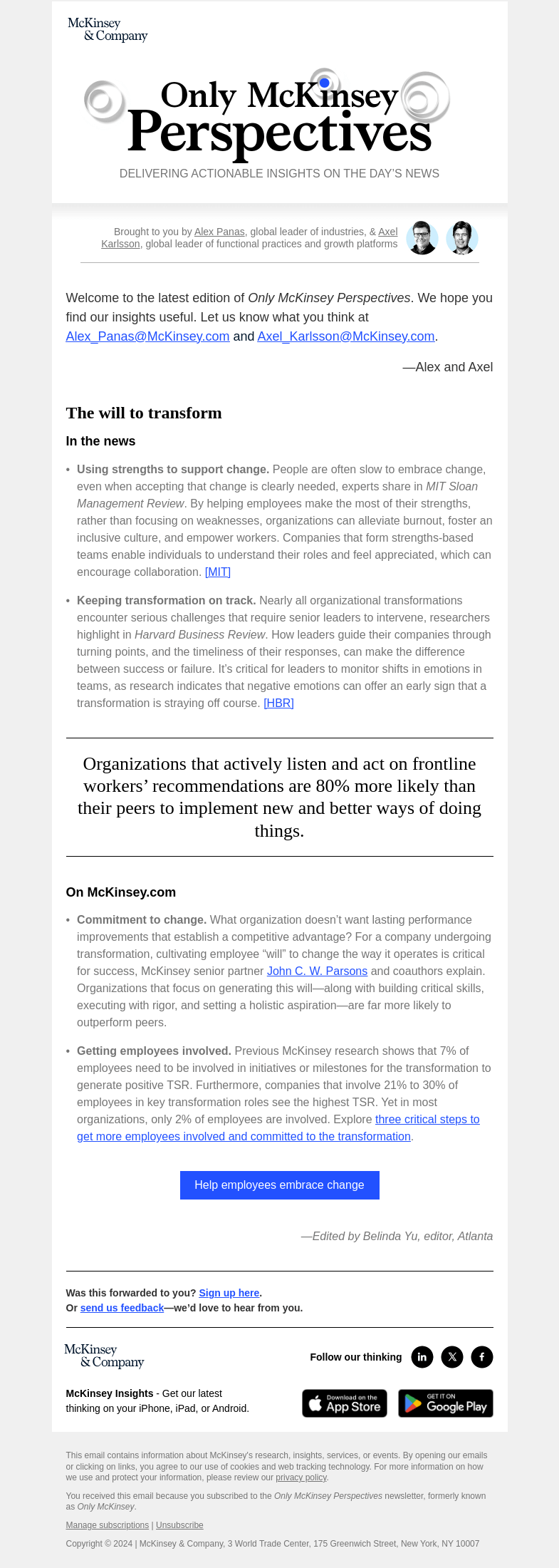 Письмо компании «McKinsey & Company» на тему «How can companies help their employees embrace change?»