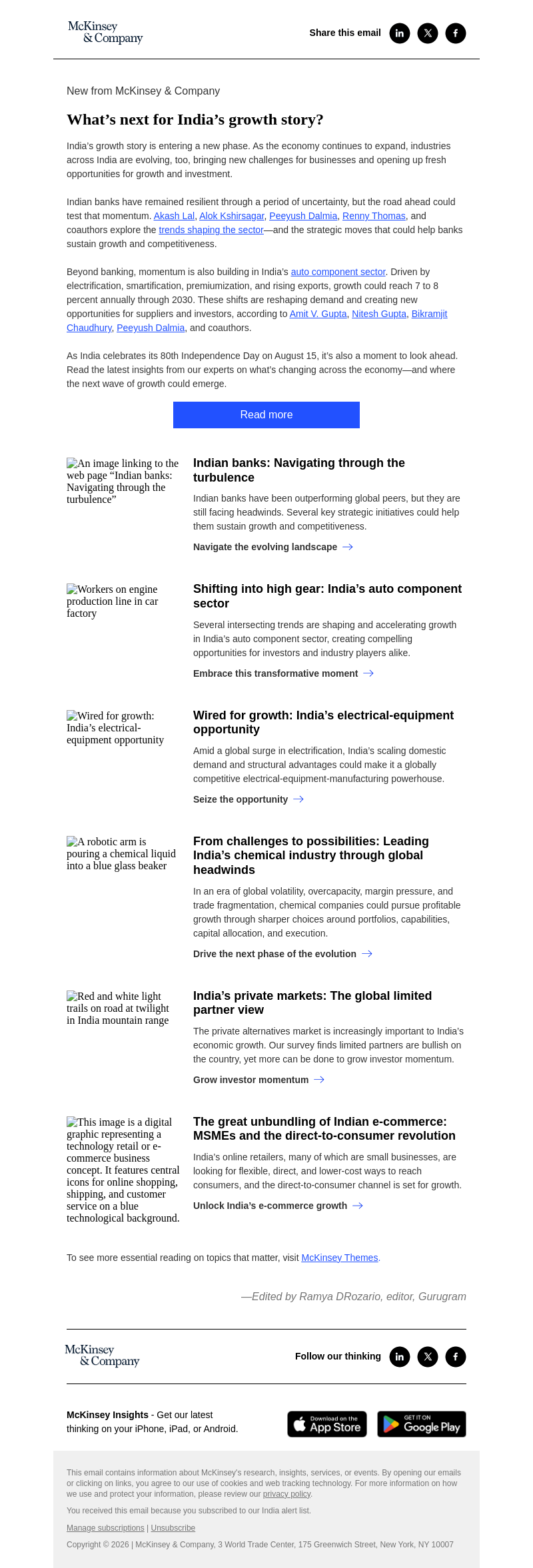 Письмо компании «McKinsey & Company» на тему «What’s shaping India’s next growth story»