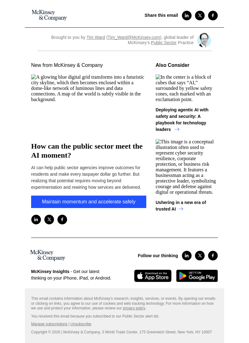 Письмо компании «McKinsey & Company» на тему «How can the public sector meet the AI moment?»