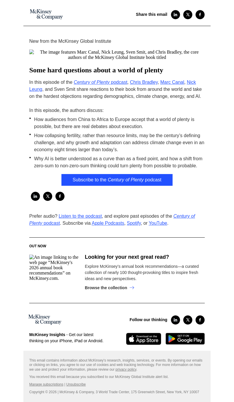 Письмо компании «McKinsey & Company» на тему «Some hard questions about a world of plenty»