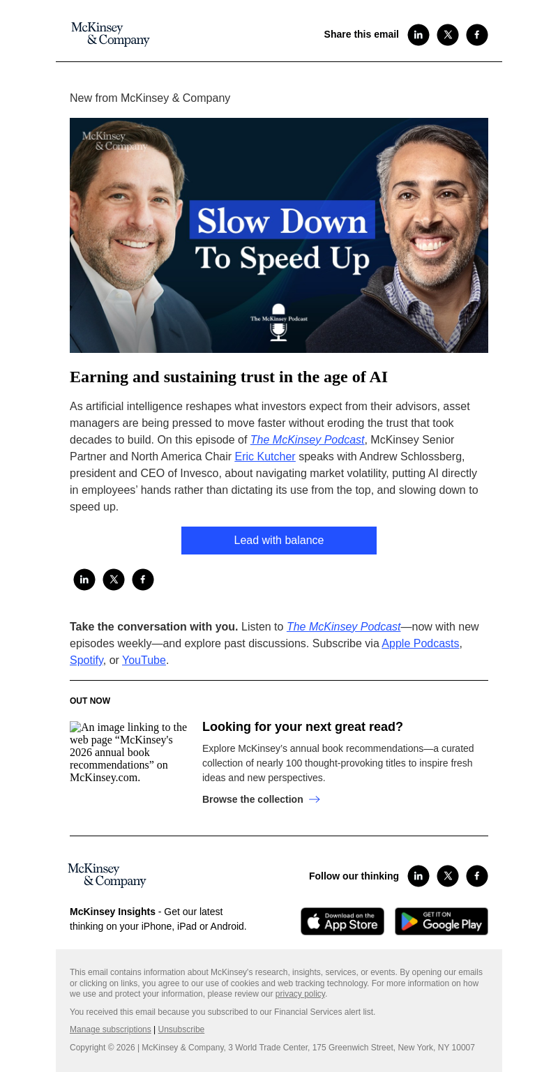 Письмо компании «McKinsey & Company» на тему «Earning and sustaining trust in the age of AI»