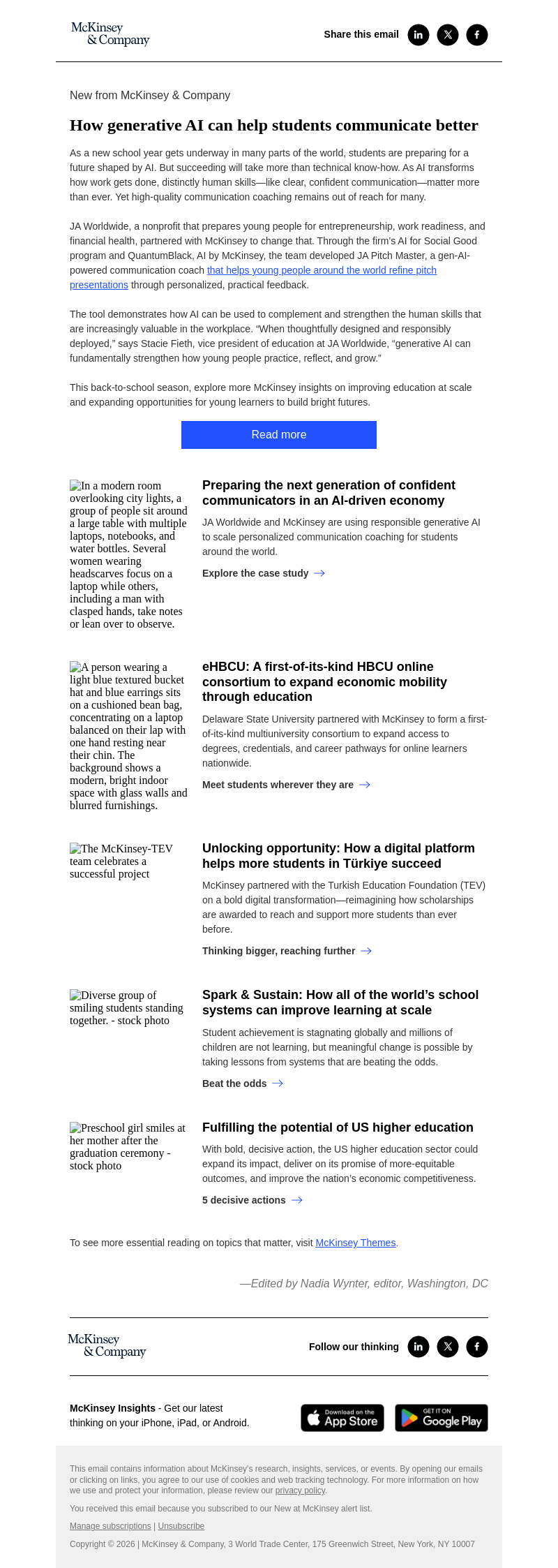 Письмо компании «McKinsey & Company» на тему «Using AI to help students become better communicators»