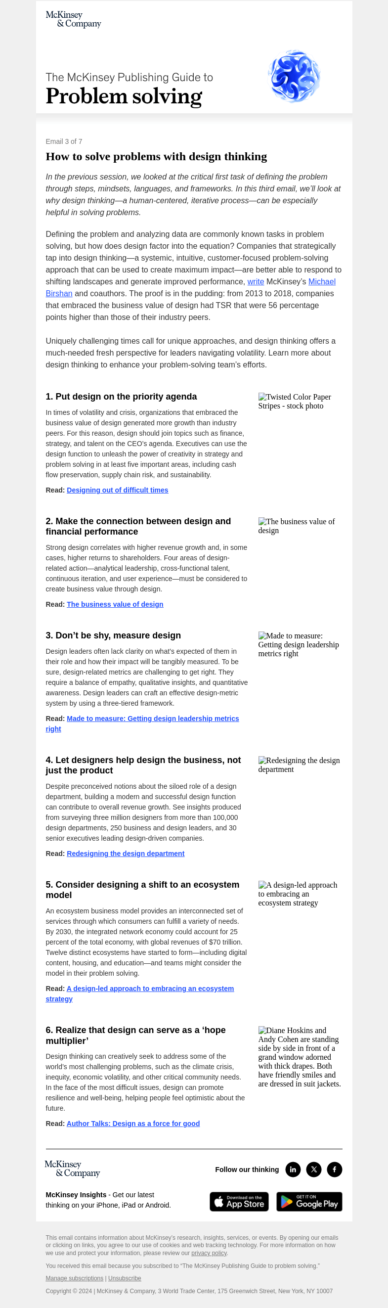 Письмо компании «McKinsey & Company» на тему «Problem solving: Adopt design thinking»