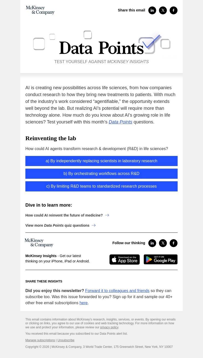 Письмо компании «McKinsey & Company» на тему «Reinventing the lab»