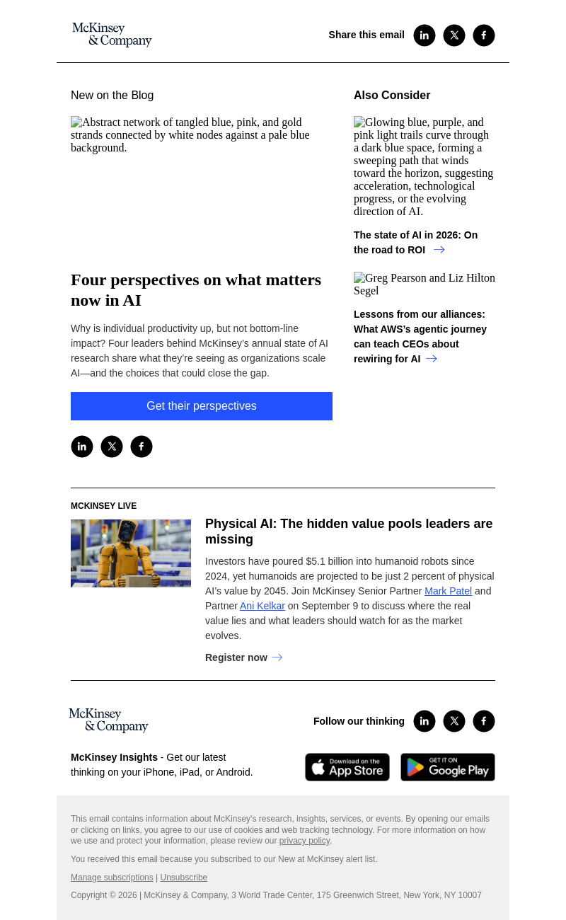 Письмо компании «McKinsey & Company» на тему «Four perspectives on what matters now in AI»
