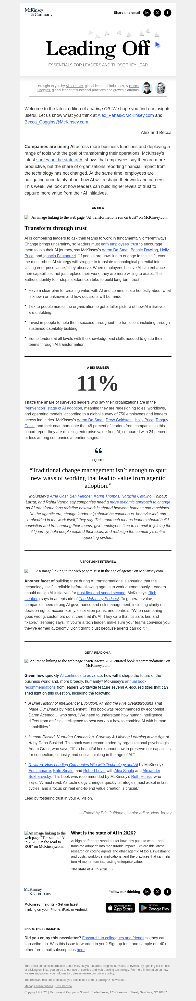 Письмо компании «McKinsey & Company» на тему «How to build trust in AI transformations: A leader’s guide»