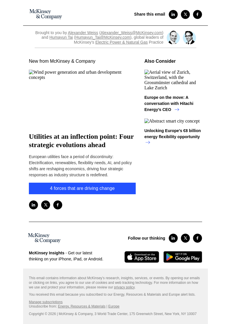 Письмо компании «McKinsey & Company» на тему «Utilities at an inflection point: Four strategic evolutions ahead»