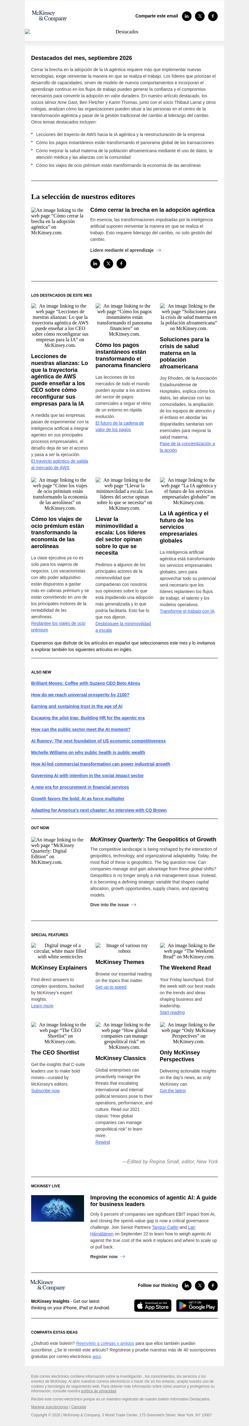 Письмо компании «McKinsey & Company» на тему «Convertir la adopción de la IA agéntica en valor duradero»
