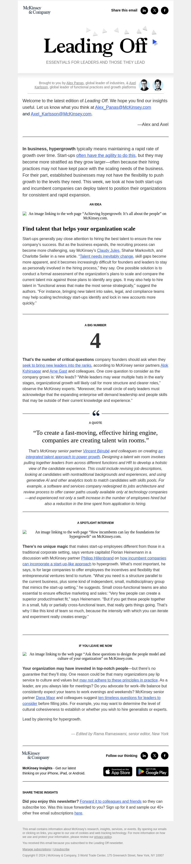 Письмо компании «McKinsey & Company» на тему «Is your organization poised for hypergrowth? A leader’s guide»